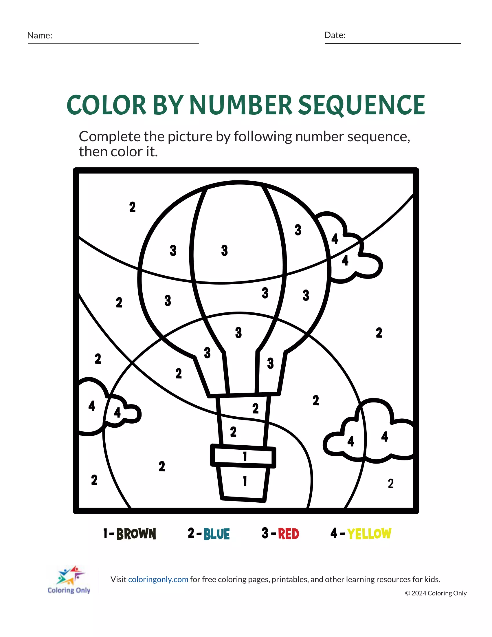COLOR BY NUMBER SEQUENCE Free Printable Worksheet