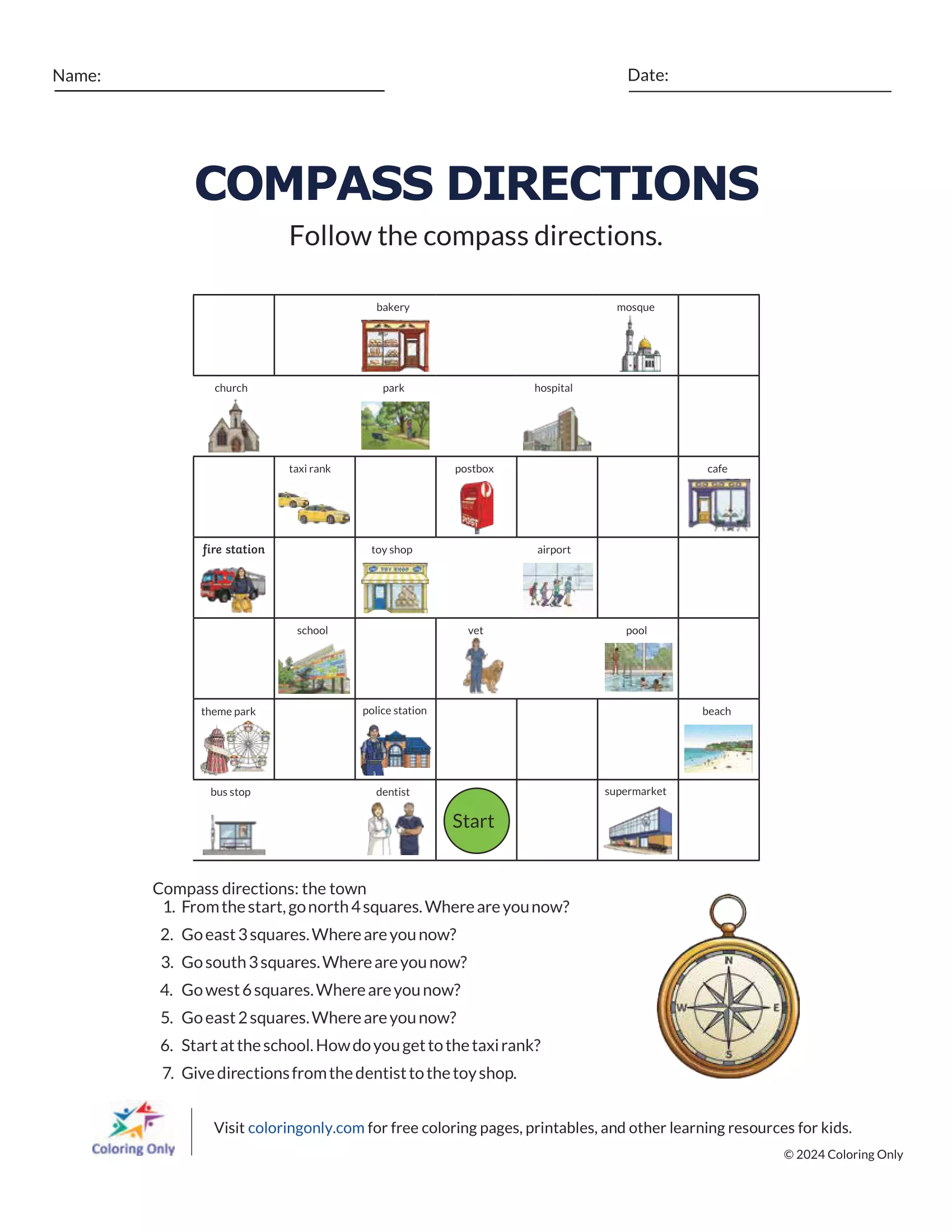 COMPASS DIRECTIONS Free Printable Worksheet