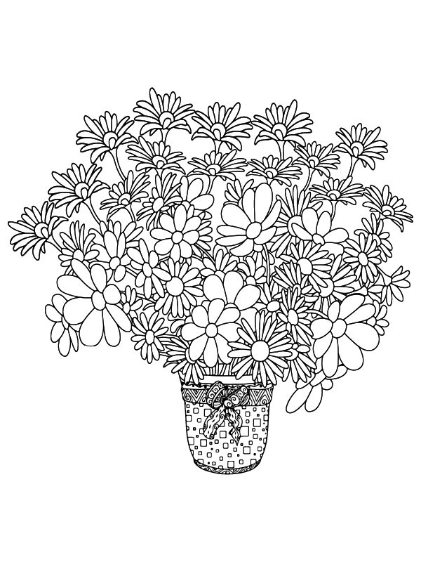 Complicated Flowers in a Vase Coloring Page