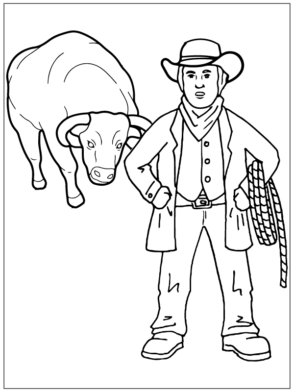 Cowboy Lassoing Cattle Coloring Page