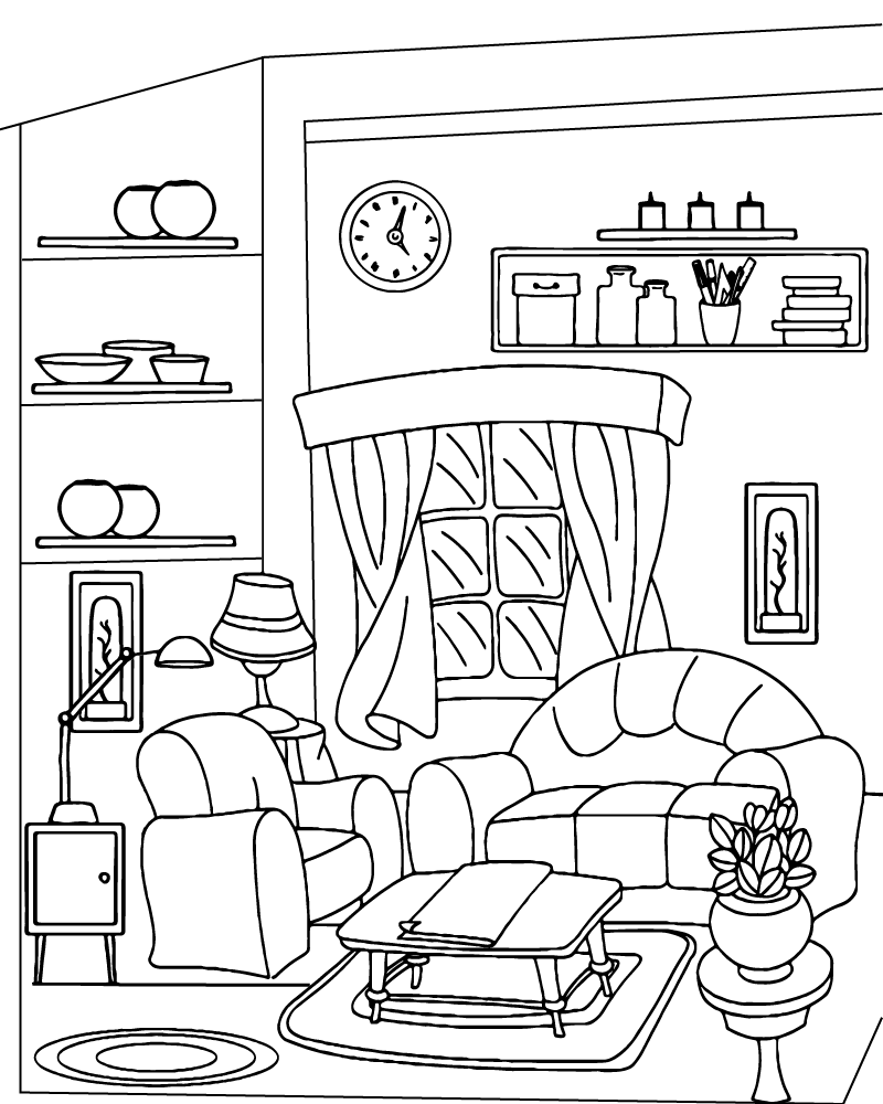 Cozy Living Room Coloring Page