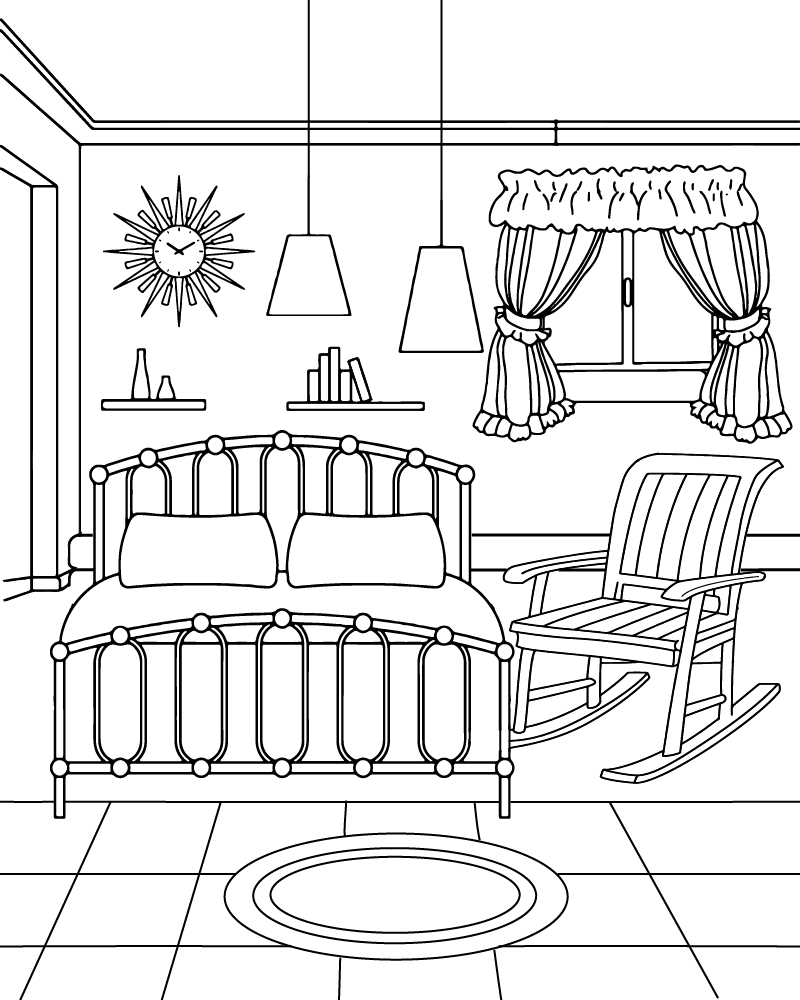 Cozy Room with Simple Design Coloring Page