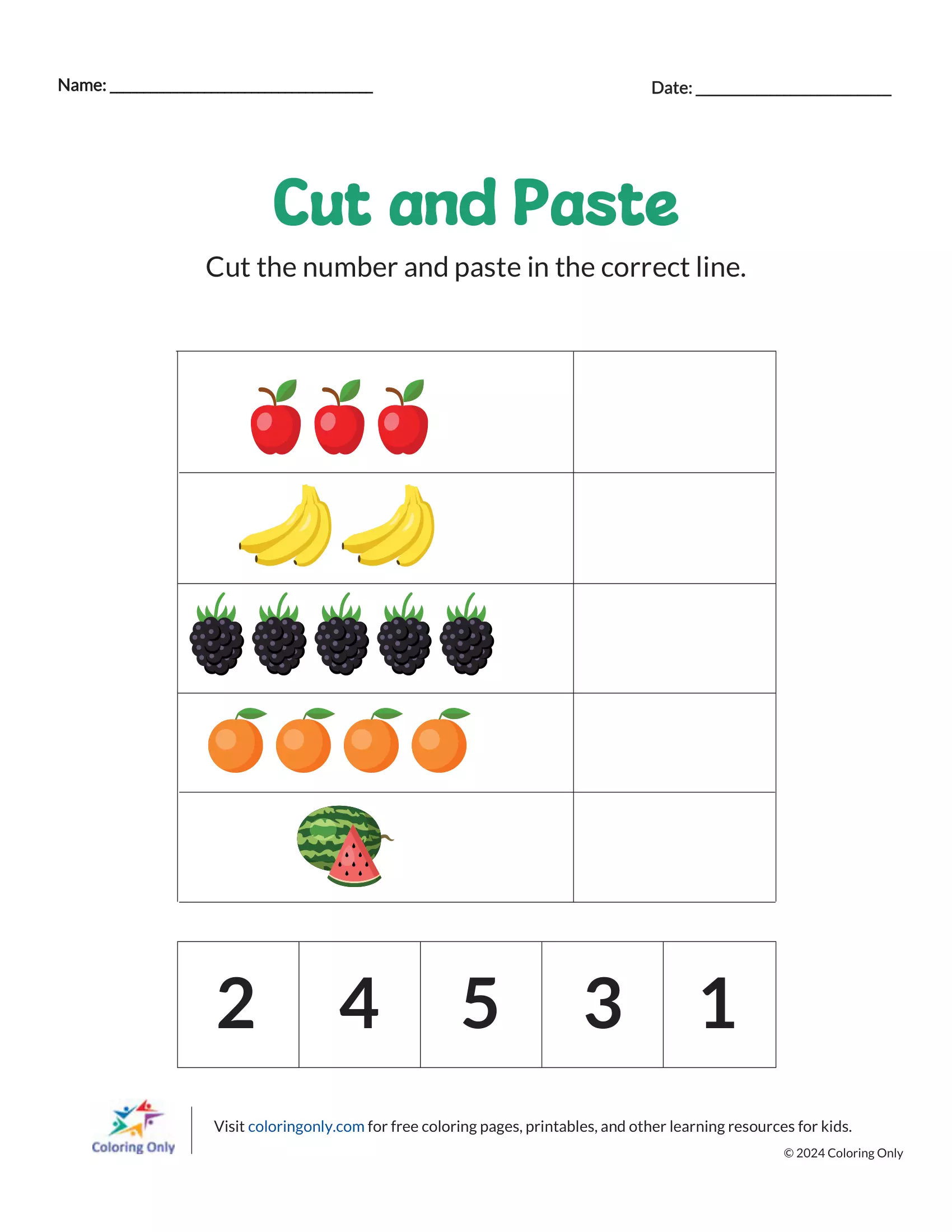 Cut and Paste Free Printable Worksheet