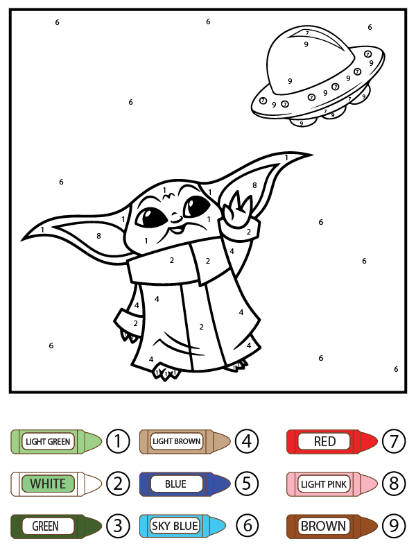 Cute Baby Yoda and Spaceship Color by Number