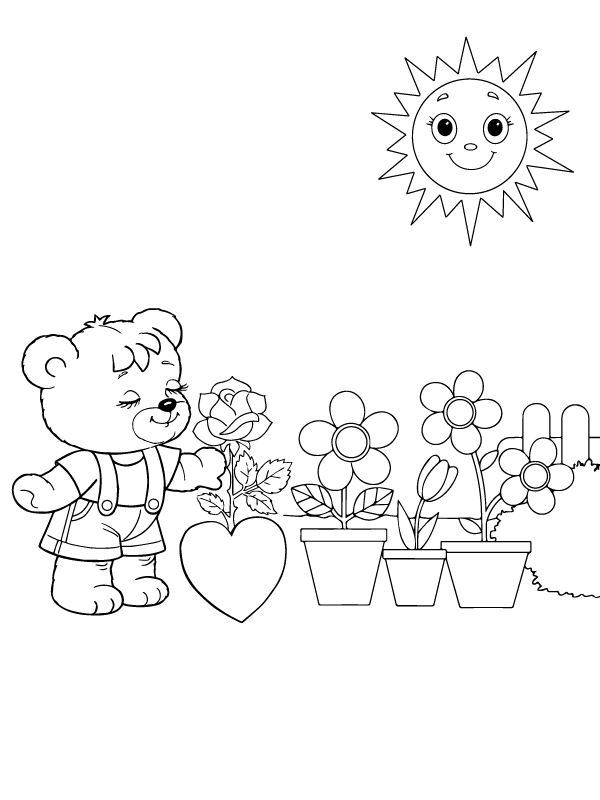 Cute Bear and Outdoor Flowers