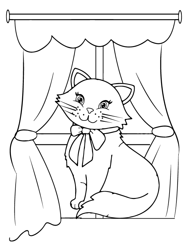 Desenho de gato fofo na janela para colorir