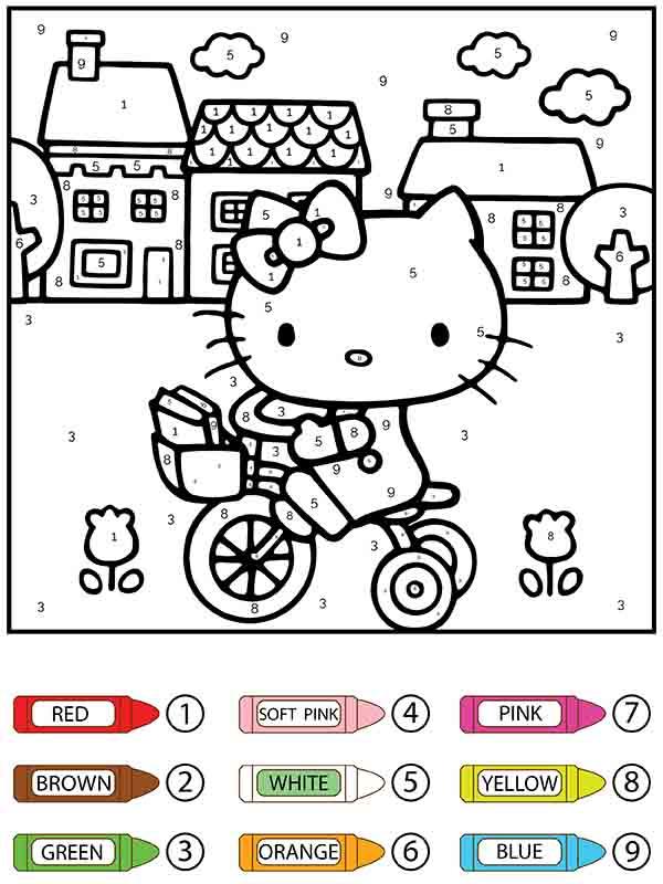 Cute Hello Kitty Riding Color By Number