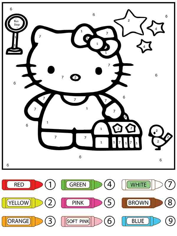 Cute Hello Kitty with Stars Color By Number
