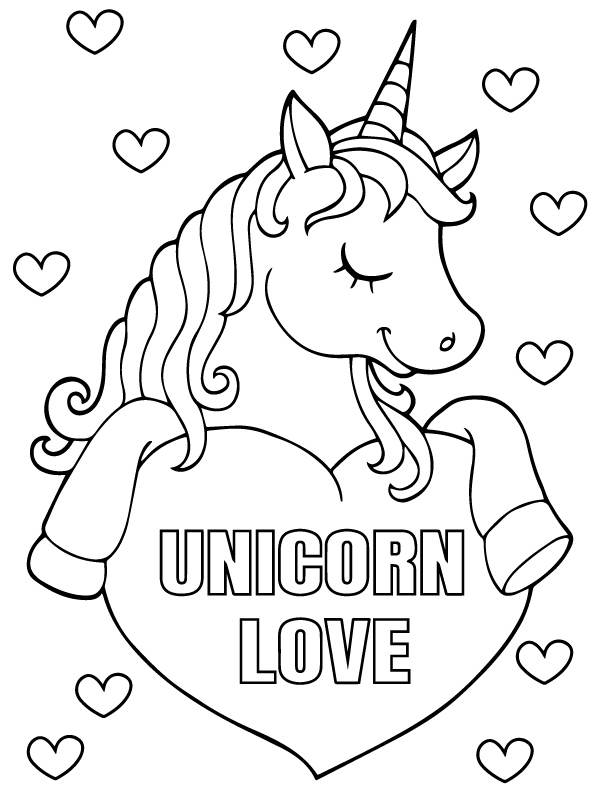 Cute Unicorn with Love Heart Valentines