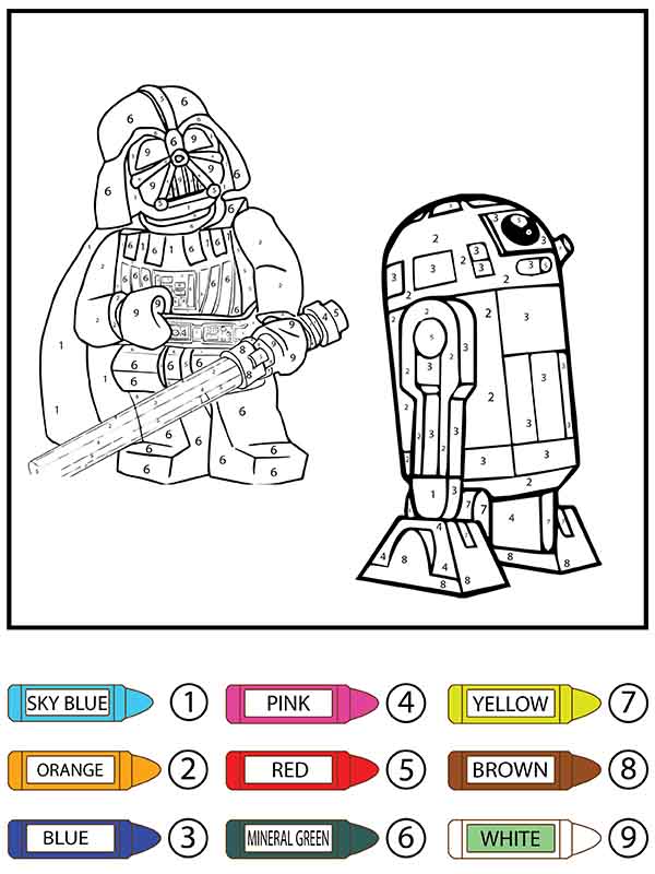 Darth Vader Lego and R2-D2 Color by Number