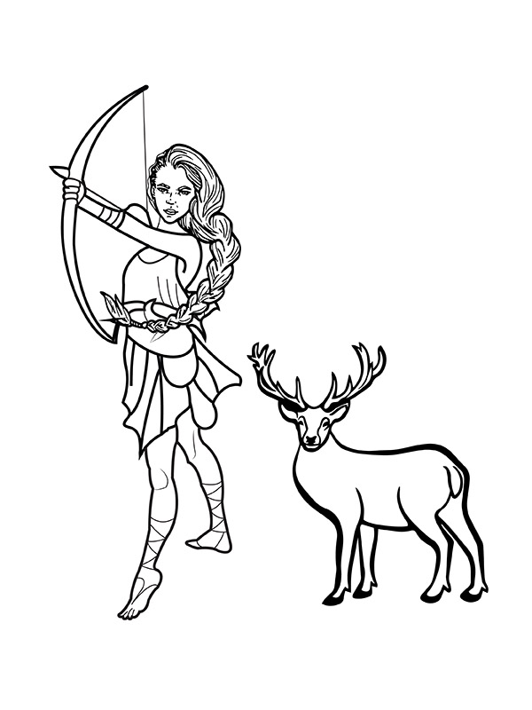 Deer and Artemis Ready to Fire the Arrow