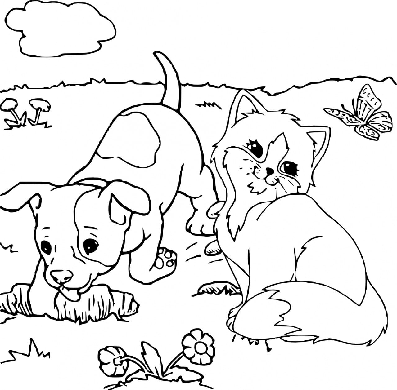 Dog and Cat Coloring Page