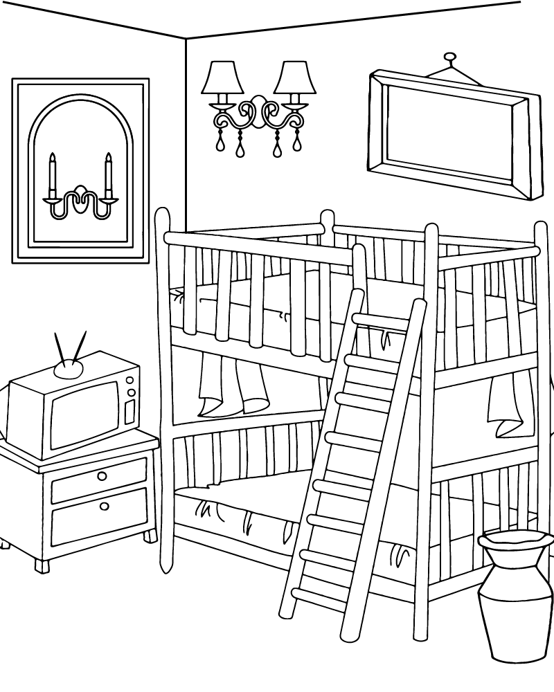 Double Bed Room Coloring Page