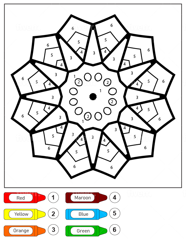 Easy Flower Mandala for Kids Color by Number