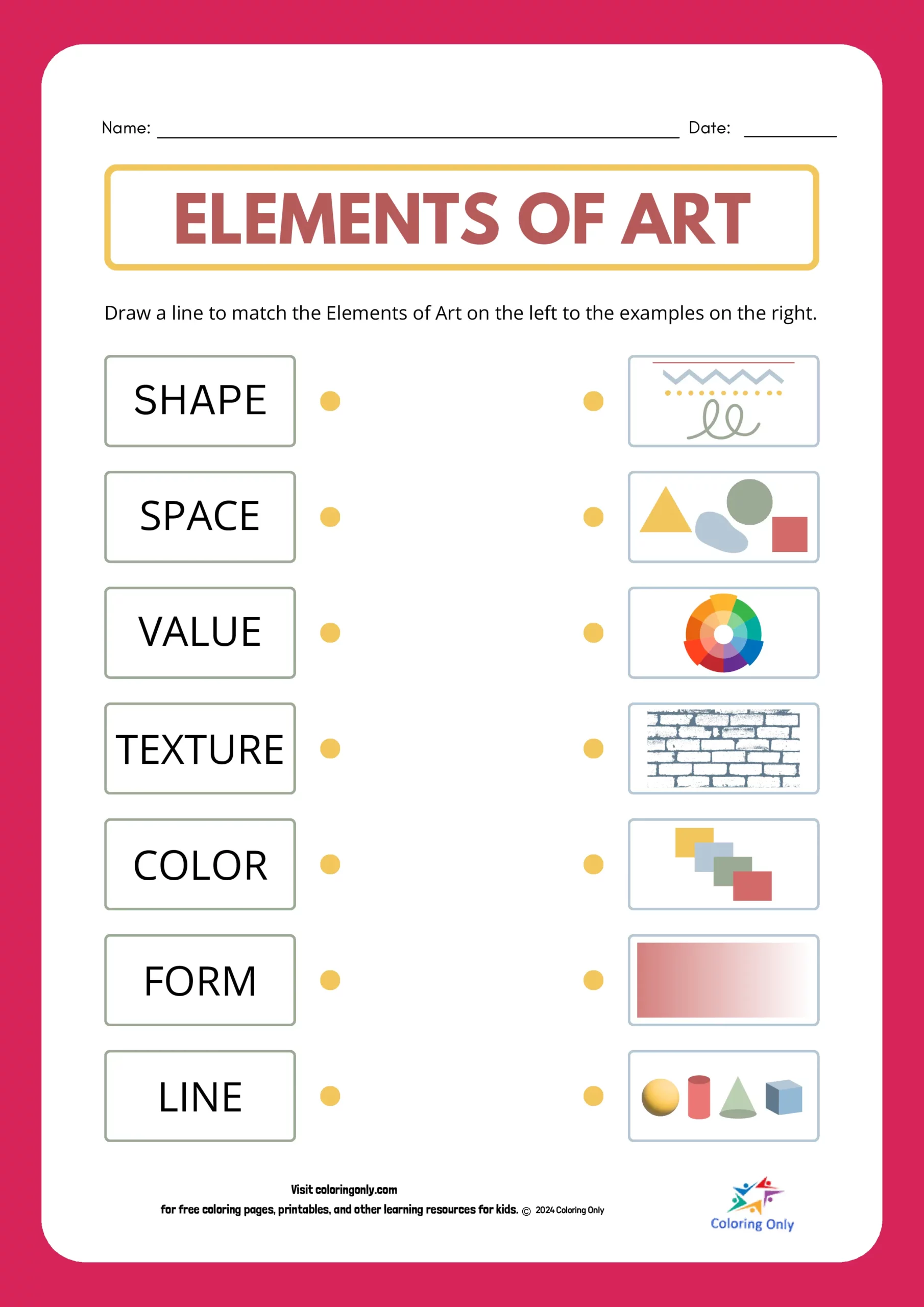 Elements of Art Free Printable Worksheet
