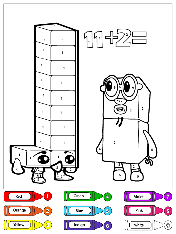 Eleven and Two Numberblocks Color by Number