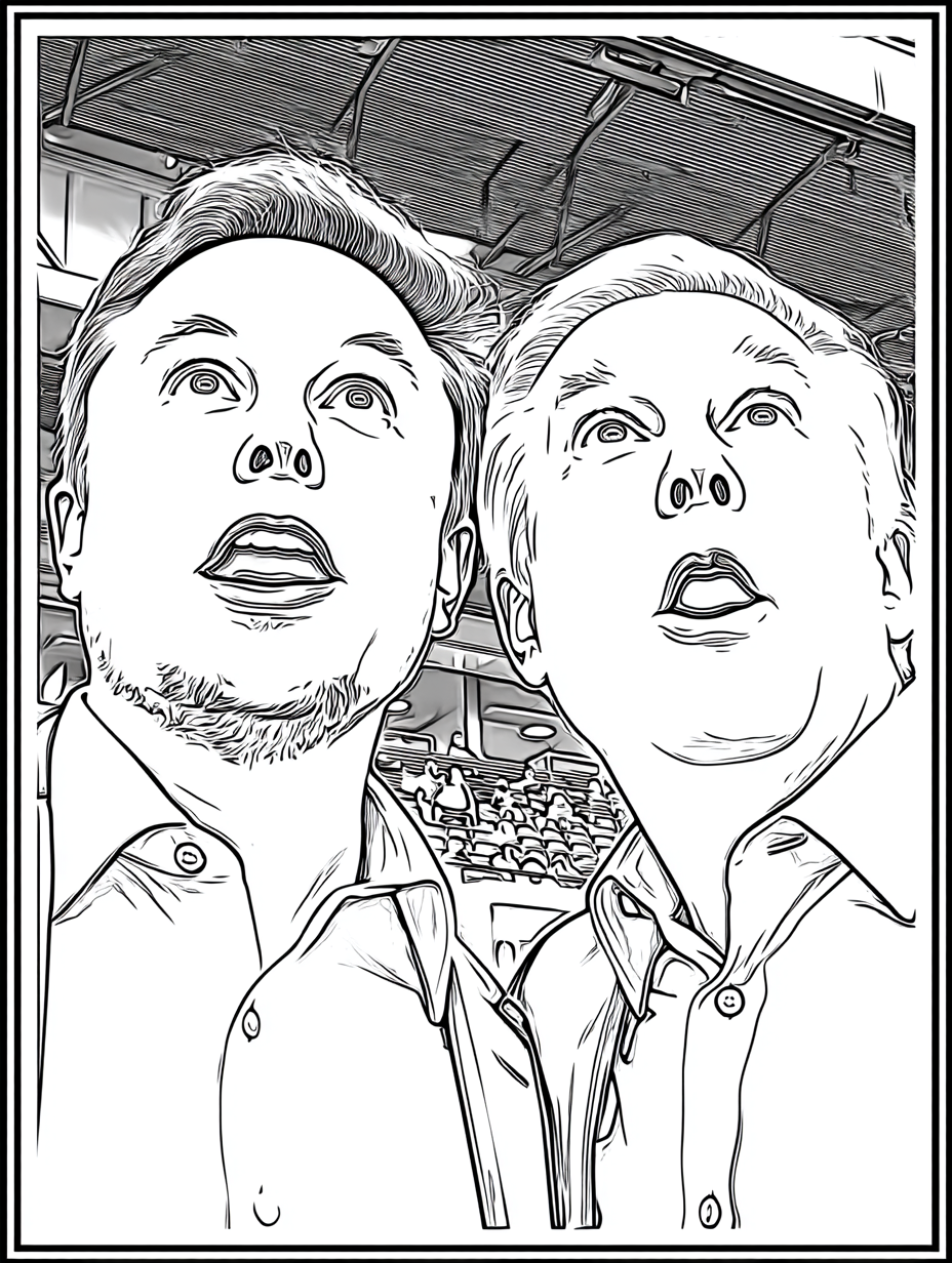Elon Musk & Trump Look Up Coloring Page