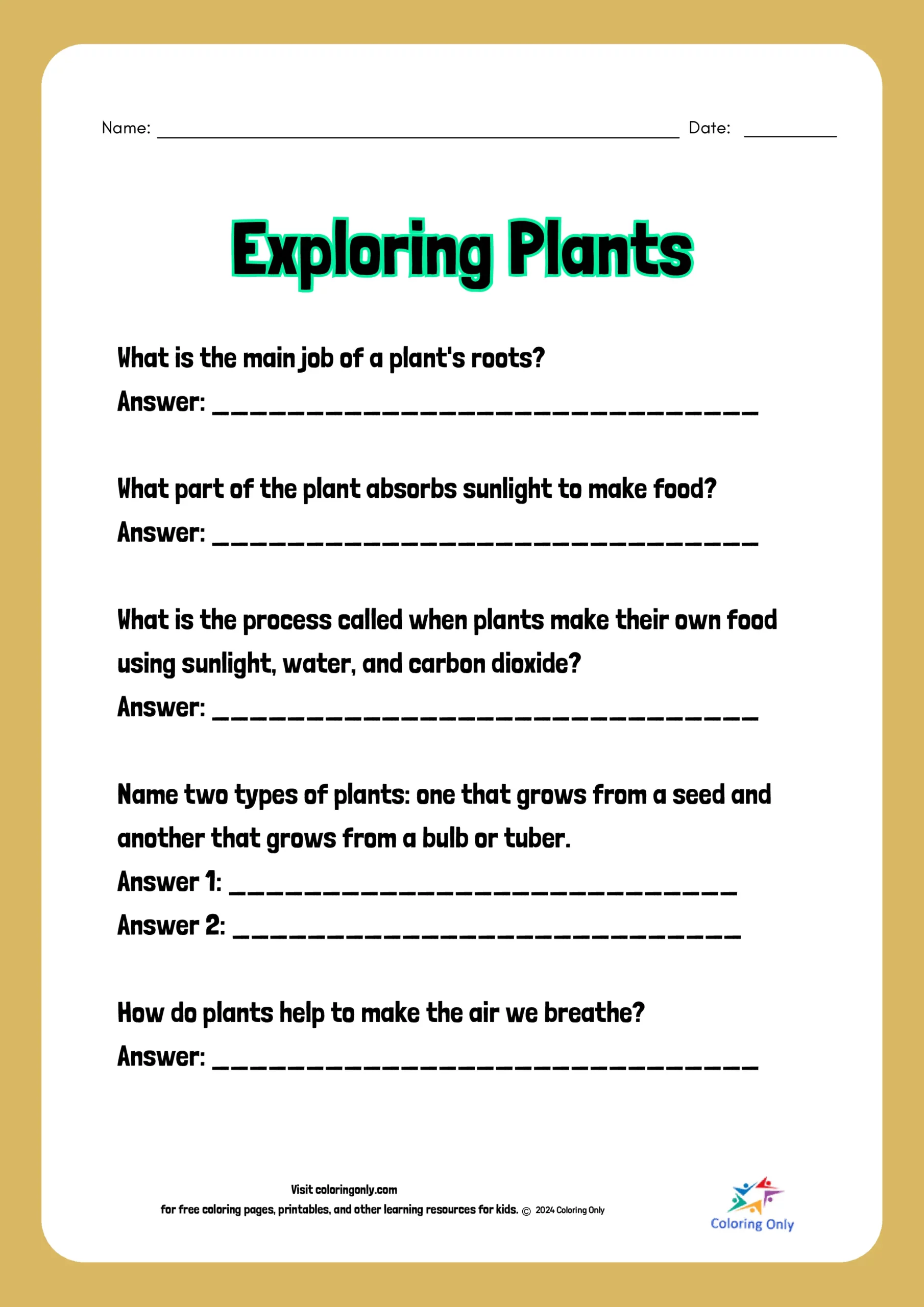Exploring Plants Free Printable Worksheet