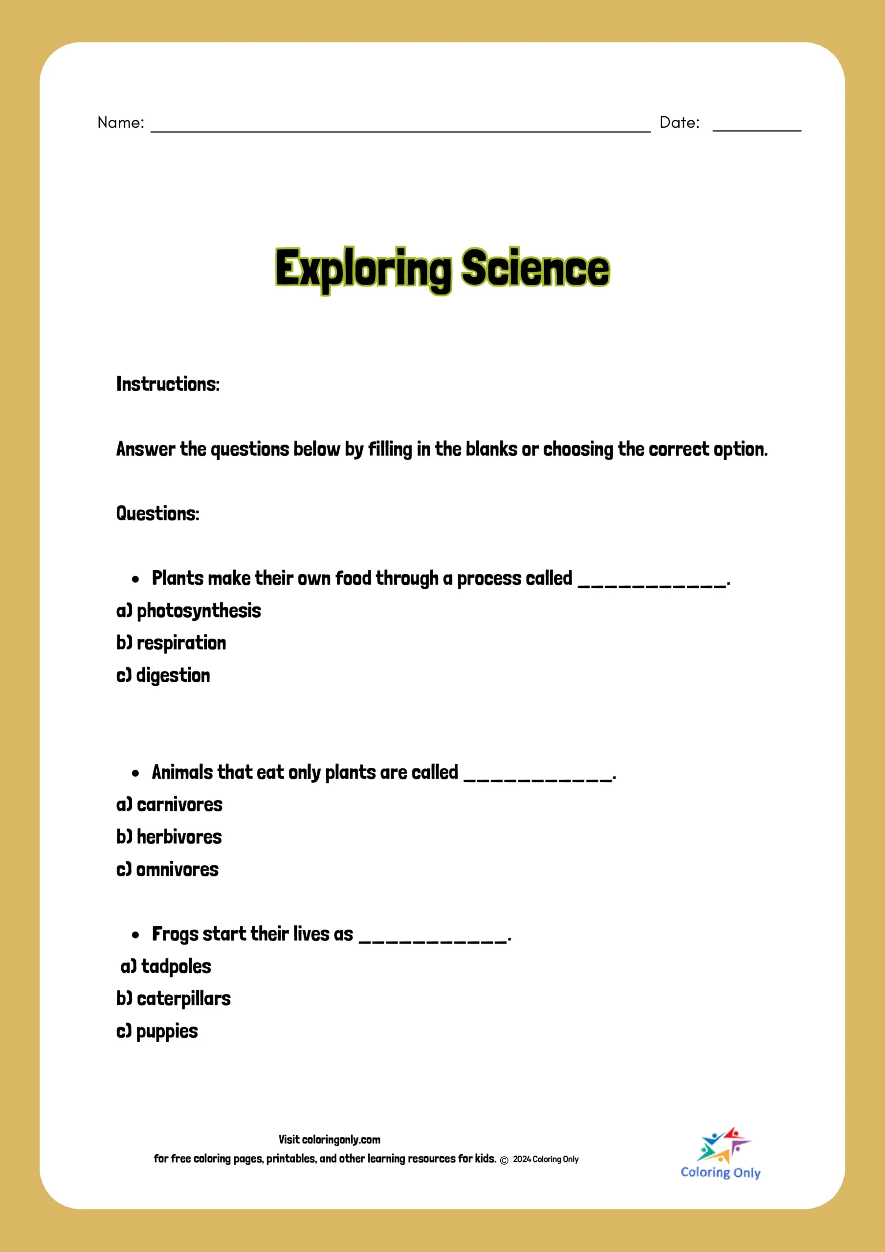 Exploring Science Free Printable Worksheet
