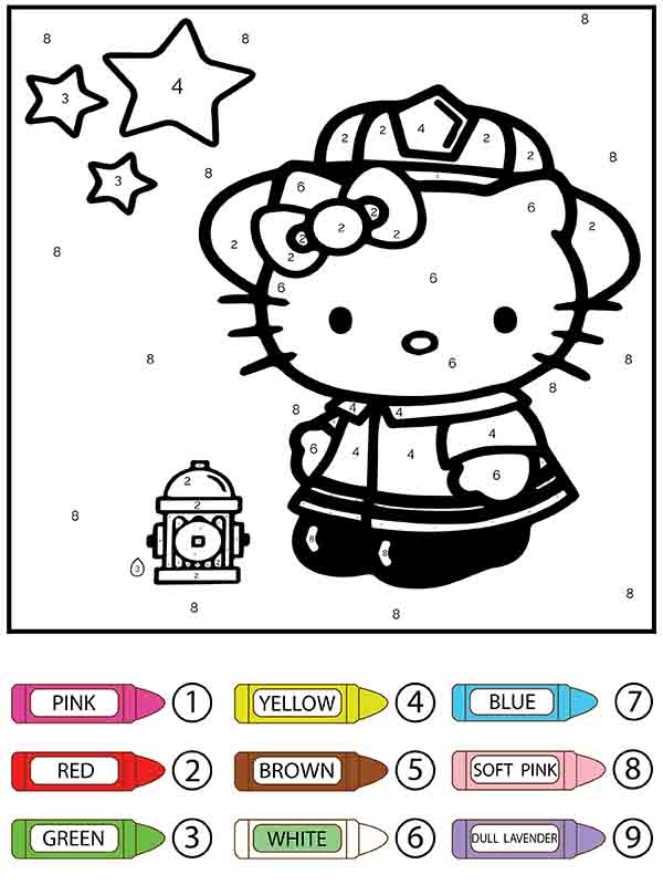 Fire Fighter Hello Kitty Color By Number