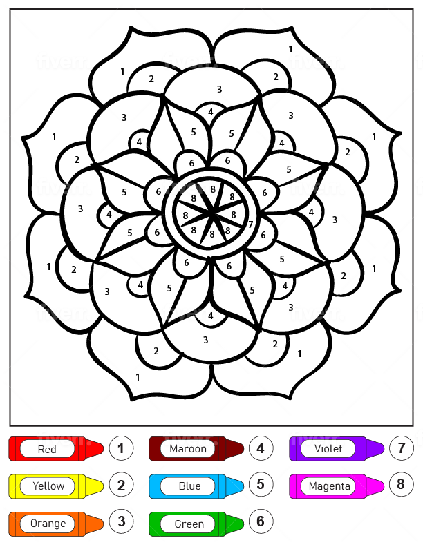 Flower Blossom Mandala for Kids Color by Number