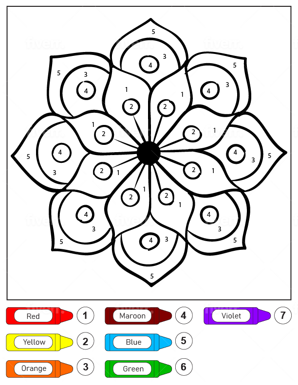 Flower Drawing Mandala for Kids Color by Number
