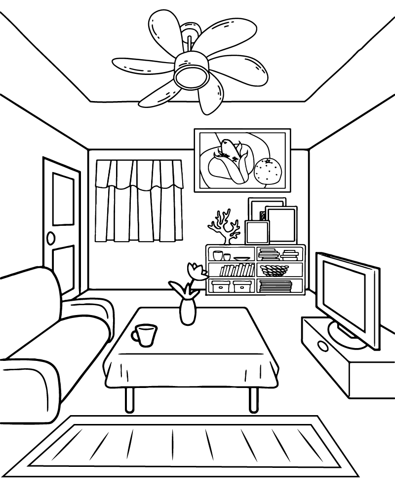 Free Coloring of Cozy Room Coloring Page