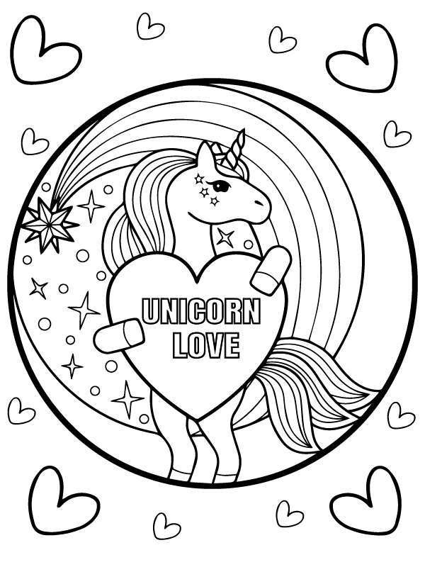 Free Printable of Unicorn in Valentine's Day