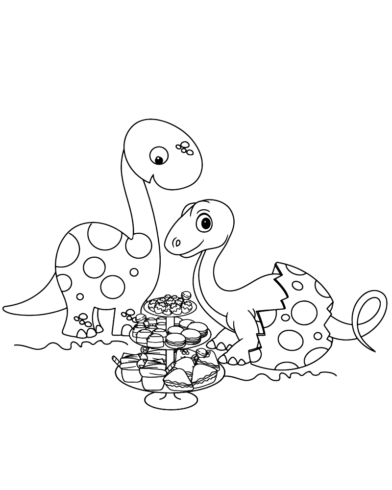 Free Printable Two Dino Picnic Coloring Page