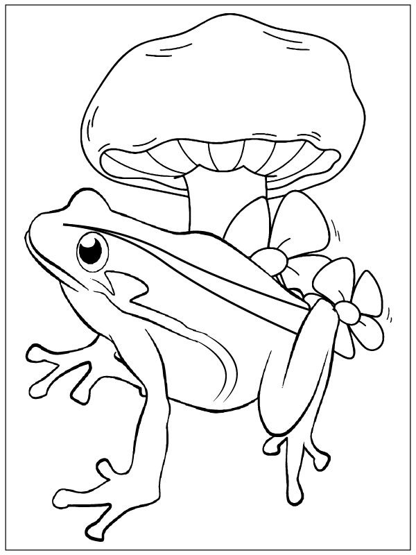 Frog with Mushroom Coloring Page