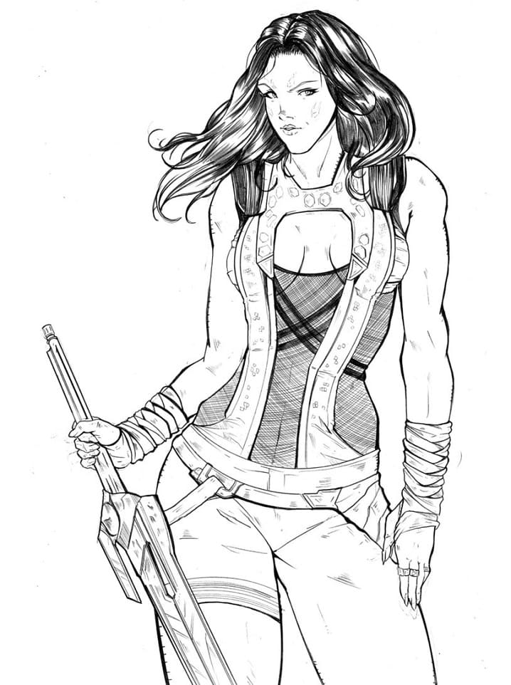 Gamora Holding a Sword Coloring Page