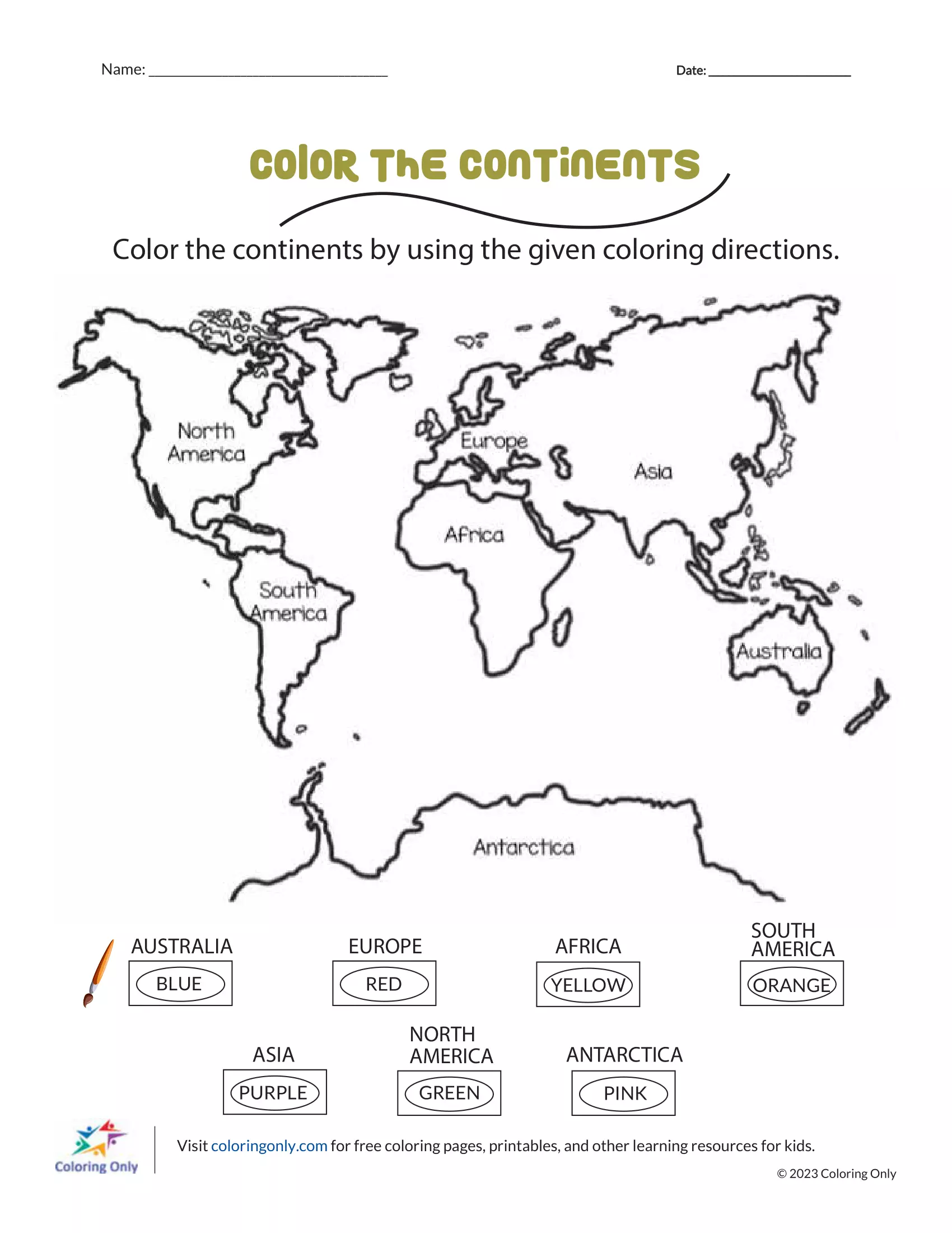 Färben Sie die Kontinente