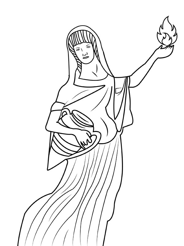 Goddess Hestia Holding Fire and Jar