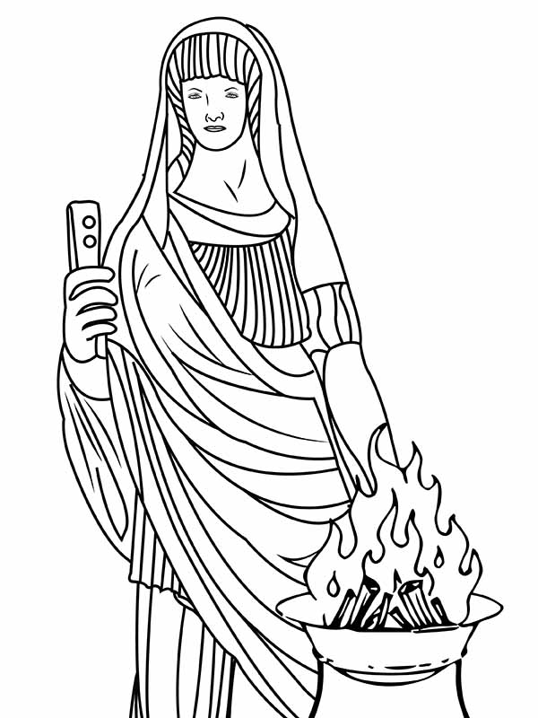 Goddess Hestia in front of Hearth
