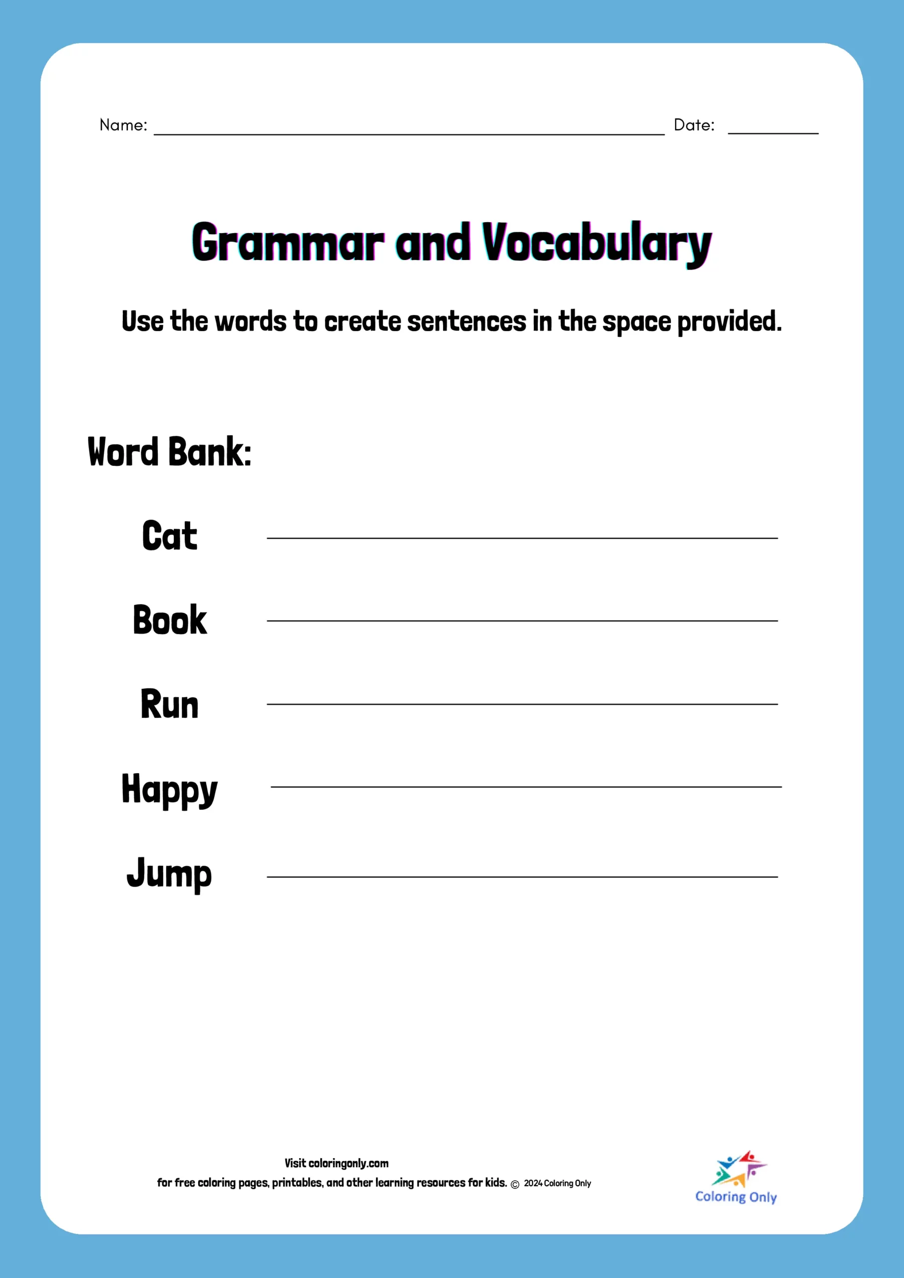 Grammar and Vocabulary Free Printable Worksheet
