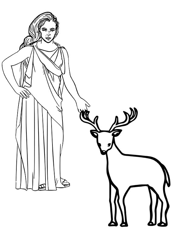 Greek Goddess of Hunting with a Cute Deer