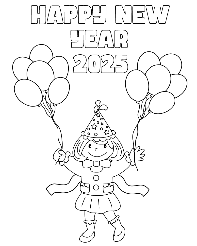 Happy New Year 2025 for Kids Printable