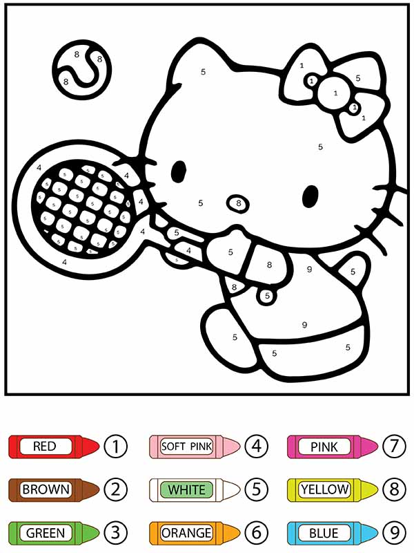 Hello Kitty Enjoying Tennis Color By Number