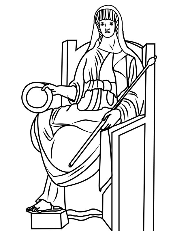 Hestia Sitting on the Throne and Holding Staff