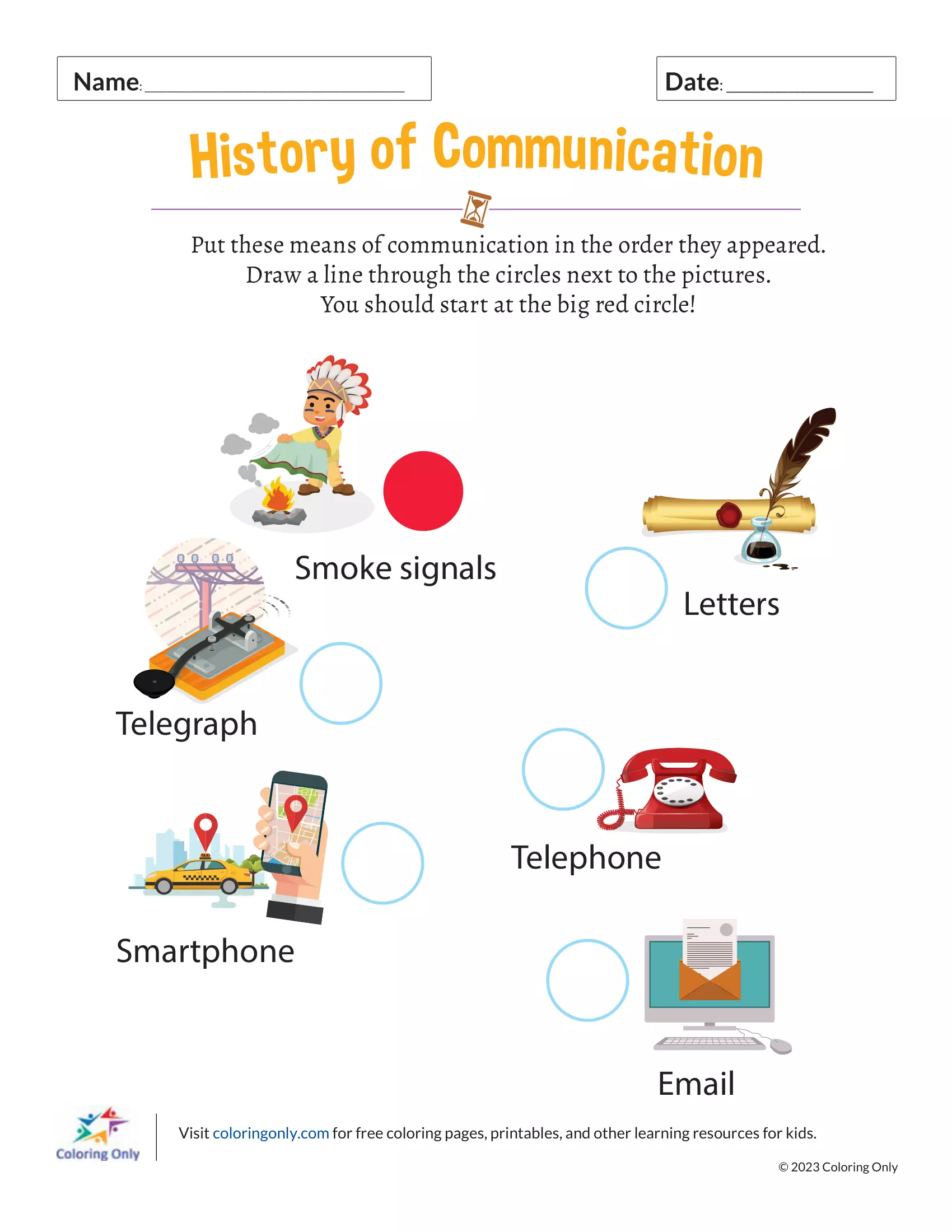 History of Communication Free Printable Worksheet