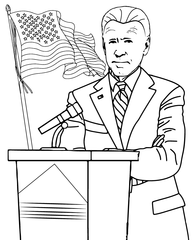 Desenho de Joe Biden no pódio para colorir