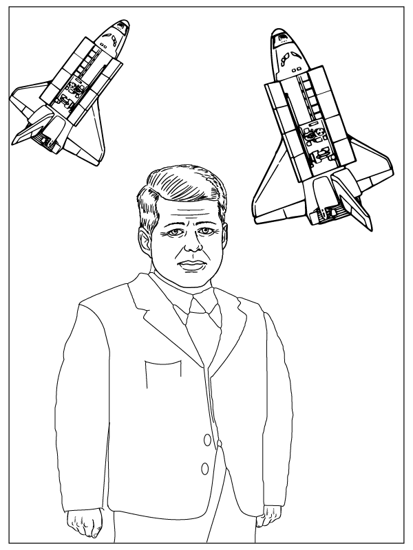 Desenhos de John F. Kennedy e a Corrida Espacial para Colorir