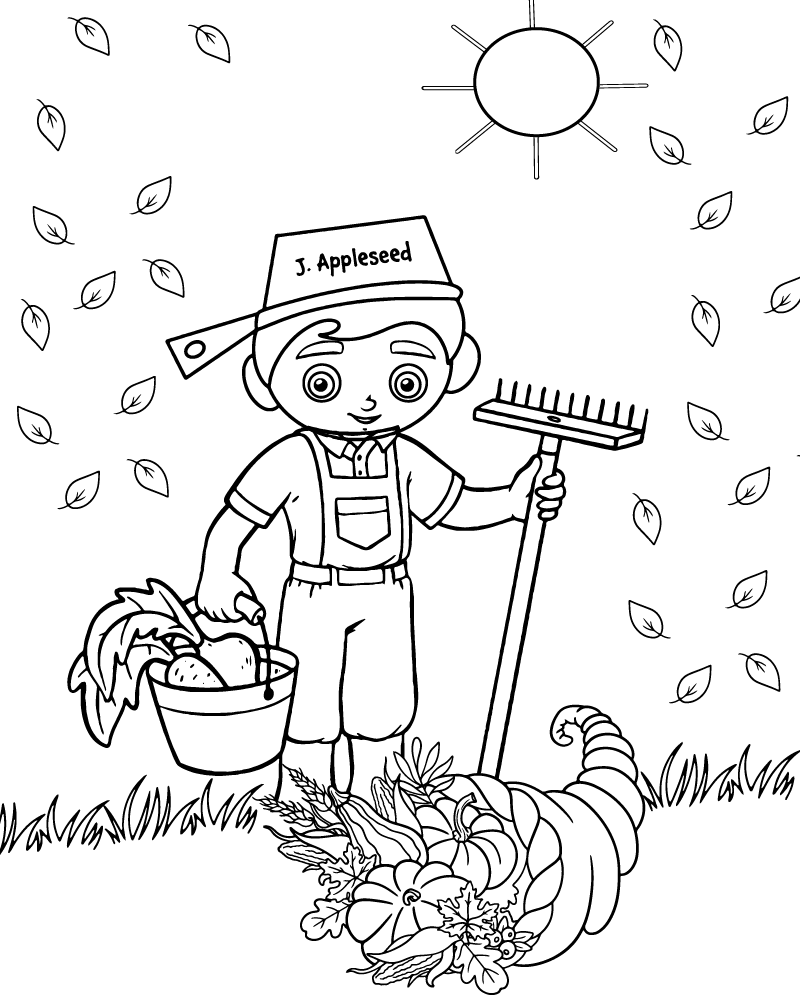 Johnny Appleseed autumn coloring page