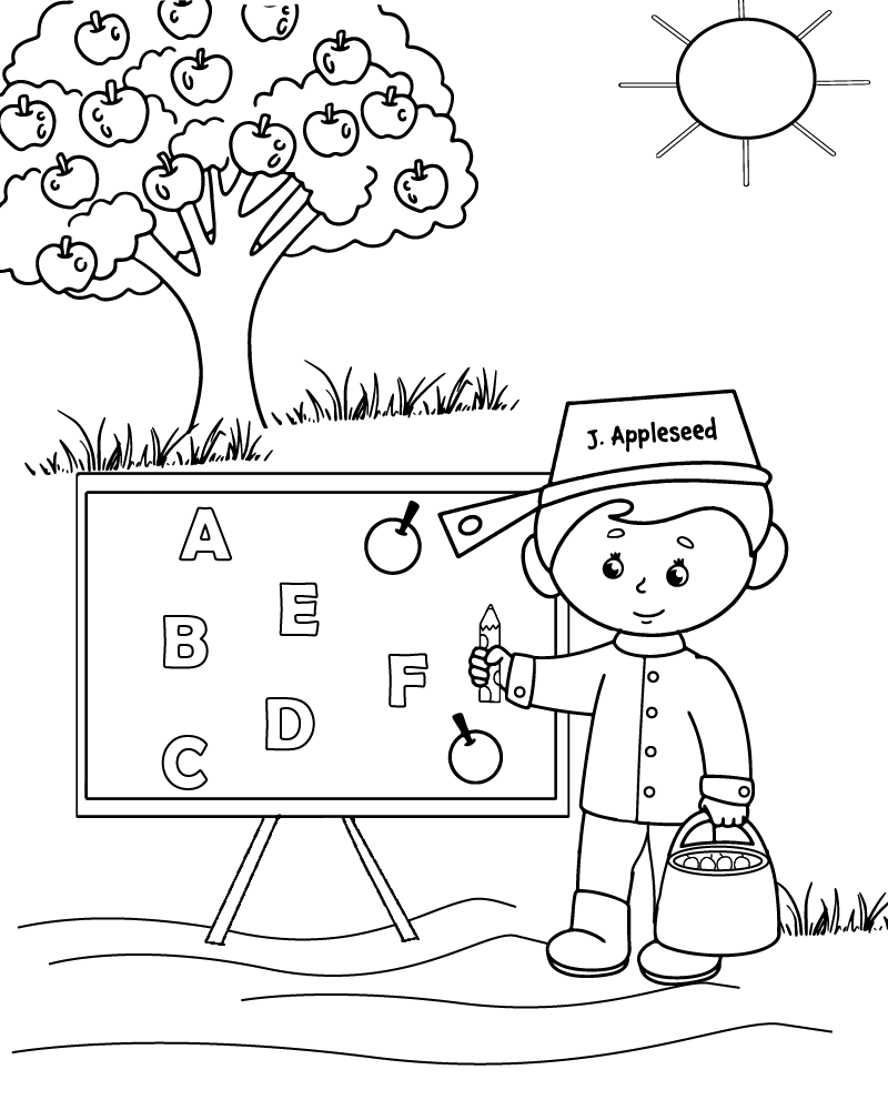 Johnny Appleseed for preschool coloring page