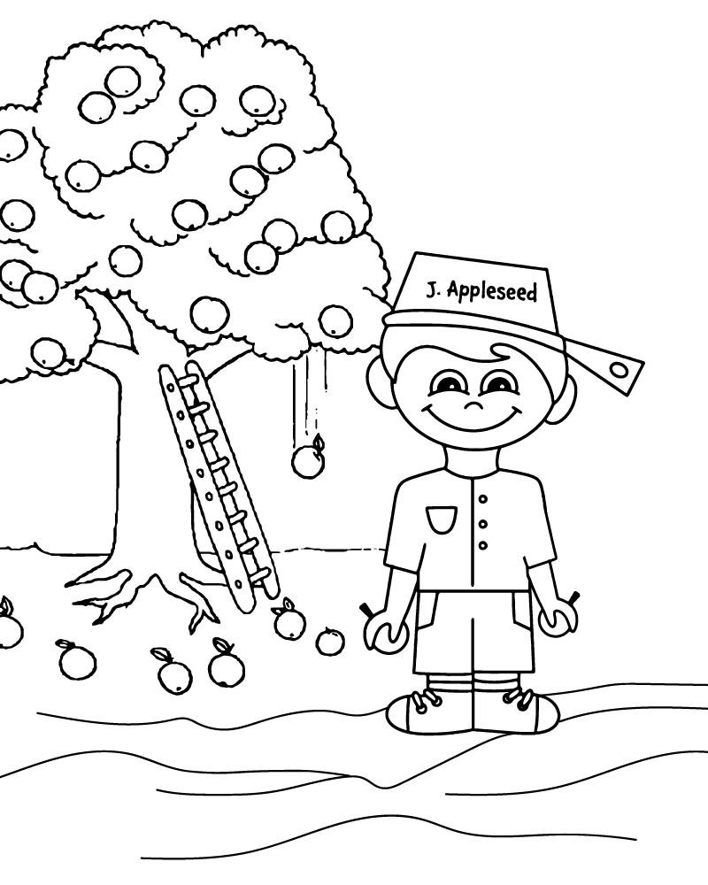 Johnny Appleseed printable coloring page