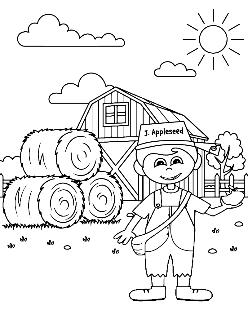 Johnny Appleseed story coloring page