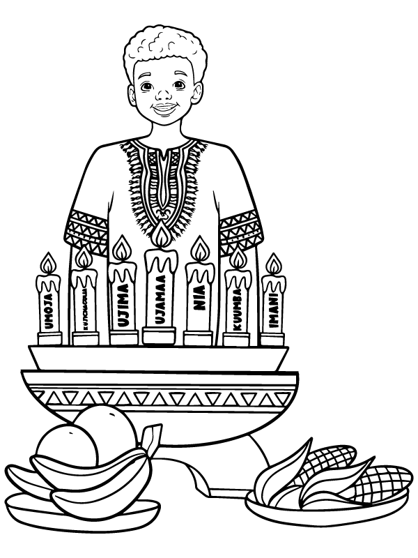 Kwanzaa and a African Boy Coloring Pages