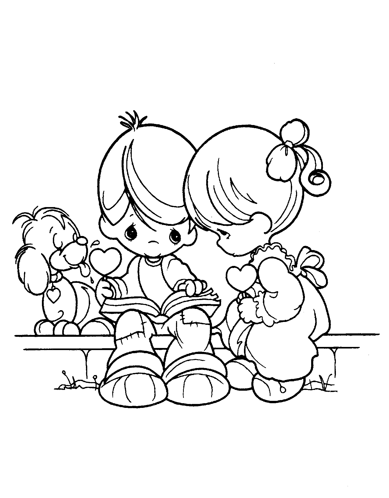 Little Boy And Little Girl Reading Book