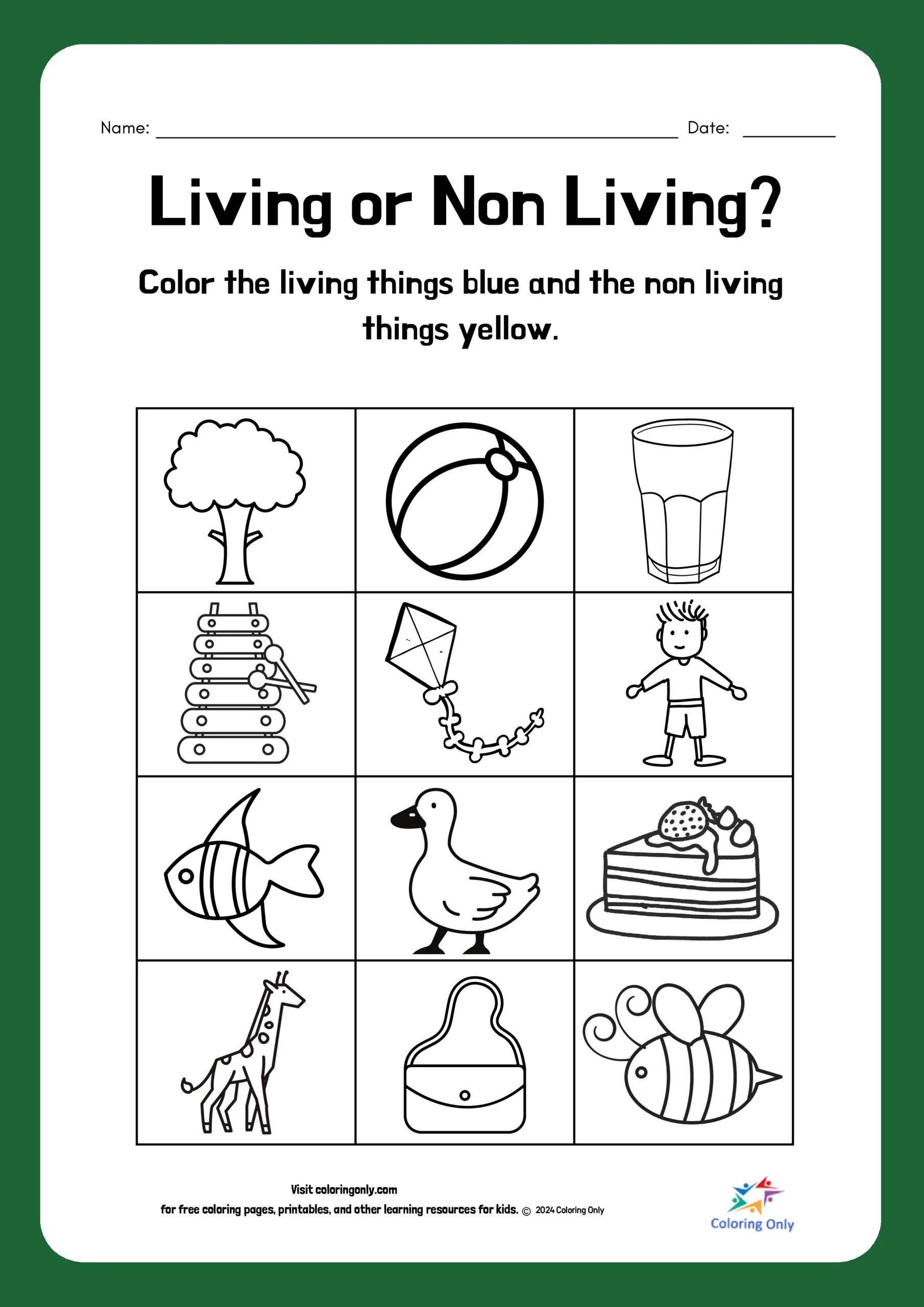 Living or Non Living Free Printable Worksheet