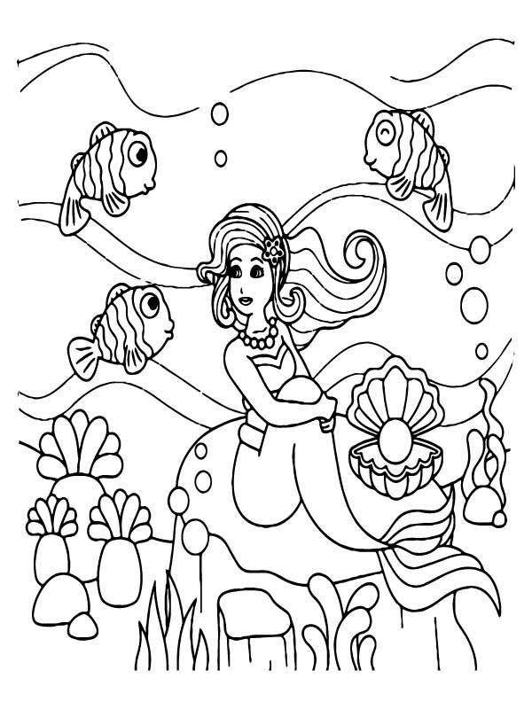 Mermaid, Sea Shell and Fish